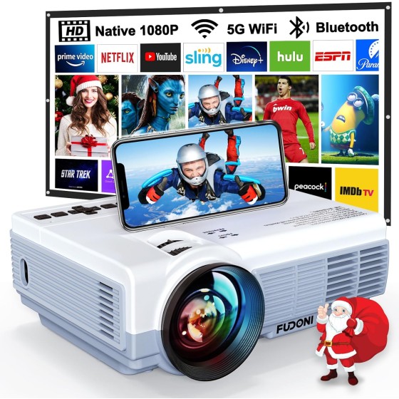 Projector with WiFi and Bluetooth,5G WiFi 14000L Native 1080P Video Projector